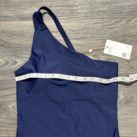 Quince Medium Italian One Shoulder One Piece Swimsuit Swim Wear Navy Blue NWT - Picture 5 of 10